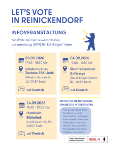 LET’S VOTE IN REINICKENDORF -  Informationsveranstaltungen zur BVV-Wahl für EU-Bürger*innen